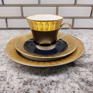 Tea Trio by Weimar Porzellan~Echt Weimar Kobalt~Cup, Saucer, Plate