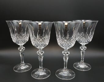 Vintage Bohemia Crystal Marquis Red Wine Glasses Set of 4, 6 7/8” Cut Crystal Goblets, Made in Czechoslovakia Discontinued Stemware