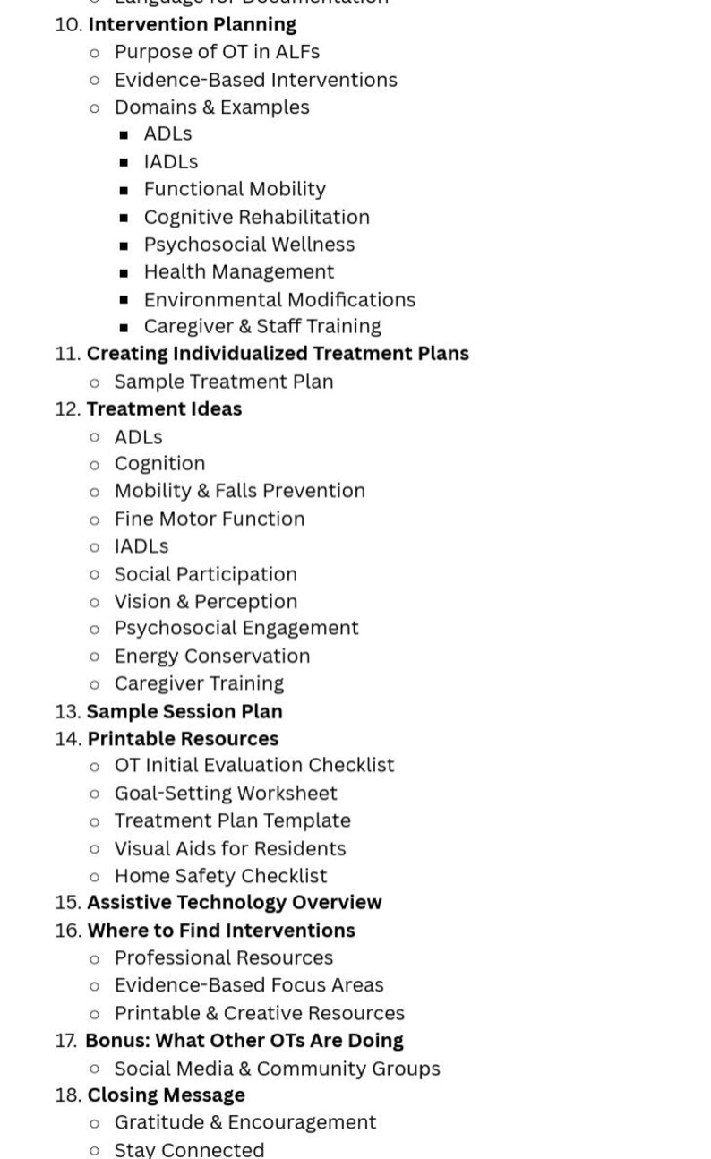 Complete Occupational Therapy Guide for Assisted Living ALF, 50+ OT ...