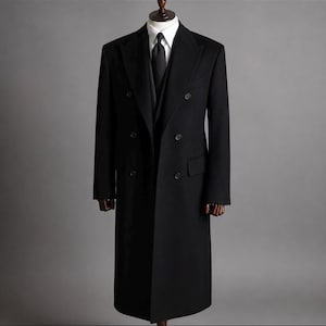 Premium Black Double Breasted Long Overcoat    Luxury Men’s Classic Black Overcoat    Premium Wool Style Black  long coate