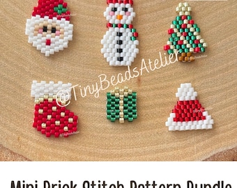 Christmas Beading Pattern Set Digital Download, Mini Figures for Holiday Season, Festive Themed Brick Stitch Diagram PDF Bundle for Xmas