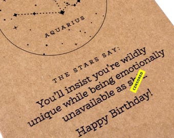 Funny Zodiac Birthday Cards – F*cked Up Horoscope/ Astrology Card – Unhinged Star Sign Humor – Funny Birthday Gift