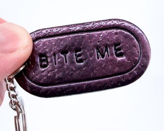 Bite Me Keychain | Funny Rude Handmade Keychain | Polymer Clay | Gag Gift | Offensive Gift
