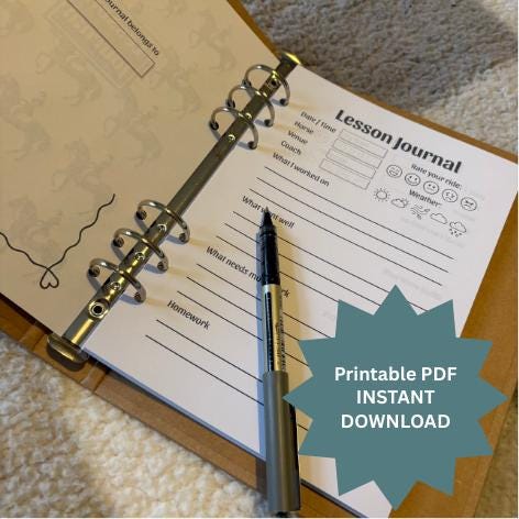 Equestrian Lesson Journal | Horse Riding Training Log | Printable PDF ...