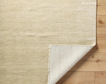Cream Handmade Solid Rug, 9x12, 10x14 Hand Knotted Wool Area Rug, Modern Handmade Rug, 9x12 Area Rug for Living Room, Bedroom,