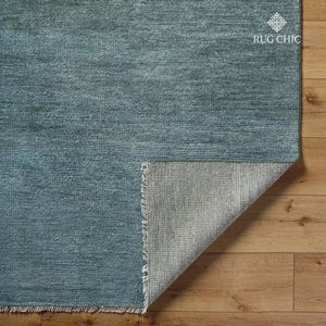 Alfombra azul vaquera anudada a mano, de lana maciza, moderna y hecha a mano, de 23 x 30 cm para sala de estar y dormitorio, turca.