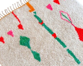 Hand Knotted Beni Ourain Moroccan Rugs, Colorful Berber Hand Knotted Wool Rug, 8x10, 9x12, 10x14 Rug for Living Room, Bedroom Rug, Shag Rug