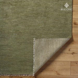 Hand Knotted Olive Green Rug, Solid Wool Area Rug, Modern Handmade Rug, Green Area Rug for Living Room, Bedroom, Turkish Hand Knotted Rug