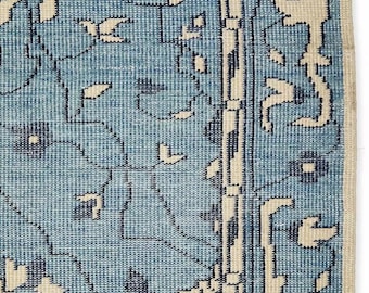 Winn Hand-Knotted Rug, 8x10, 9x12, 10x14 Area Rug, Handmade Oushak Rug for Living Room, Bedroom, Dining Area, Blue Handmade Area Rug