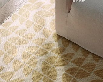 Yellow Hand Knotted Area Rug, 9x12 Area Rug for Living Room, Bedroom, Handmade Turkish Handmade Area Rug, Nursery Rug, Yellow-white Area Rug
