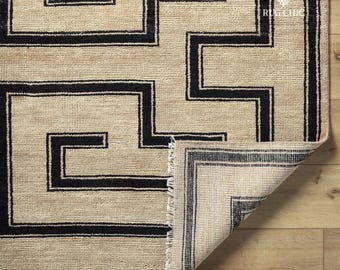 Trending Hand Knotted Area Rug, Geometric Hand Knotted Modern Oushak Rug for Living Room, Bedroom, Beige 10x14 Area Rug, 8x10 9x12 Wool Rug
