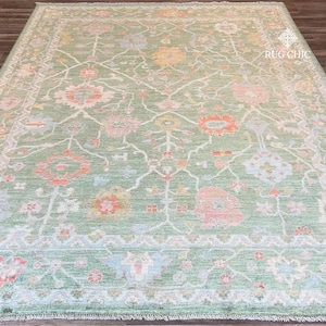 Tappeto Oushak verde turco annodato a mano - Tappeto in stile vintage, tappeto di lana annodato a mano per soggiorno, camera da letto, sala da pranzo, tappeto fatto a mano 9x12