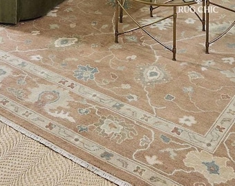 Caroline Hand Knotted Rug,Brown Handmade Oushak Rug for Living Room, Bedroom, Dining Area, Turkish Oushak Rug, 9x12 10x14, Bohemian Wool Rug