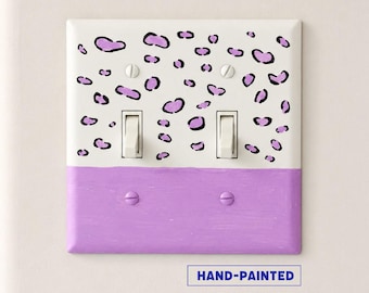 Hand-Painted Leopard Pattern Light Switch Plate, Purple Modern Pastel Cheetah Spots Outlet Wall Art