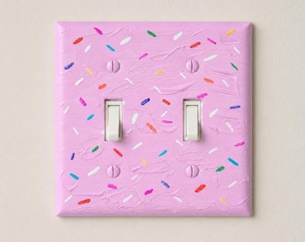 Hand-Painted Birthday Cake Sprinkles Light Switch Plate, Ice Cream Frosting Glazed Donut Outlet Cover