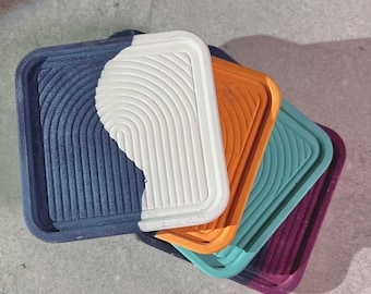 Handmade Coasters with Arch Accent, Dark Blue and Orange, Purple, Turquoise and White eco-resin drinkware, Textured Minimalist Home Decor
