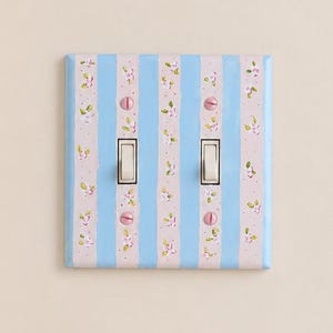 Placa de interruptor com flores pintadas à mão, arte de parede floral rosa bebê e azul claro, capa para tomada residencial