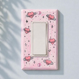 Hand-Painted Heart Planet Light Switch Plates, Kids Nursery Wall Art, Gift for Space Lovers