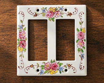 Hand-Painted Floral Vintage Light Switch Plate, Cottagecore Flowers Kitchen Wall Art