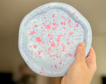 Handmade Terrazzo Irregular Tray, Periwinkle Blue and Pink, One Of A Kind Modern Home Decor