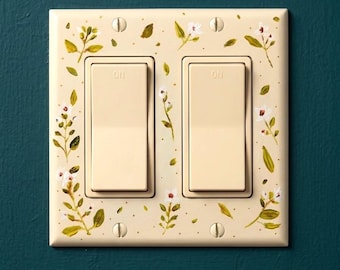 Hand-Painted Botanical Floral Light Switch Plate, Ditsy Gold Accent Cream Cottagecore Decor