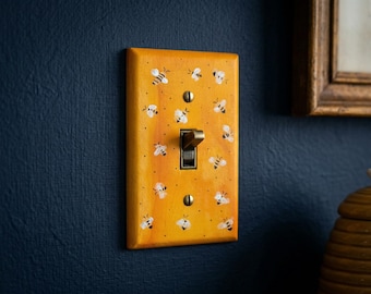 Handgemalte gelbe Bienenmuster-Lichtschalterplatten, Hummel-Küchendekor, Steckdosenabdeckung, Wandkunst