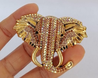 Broche de elefante único con cristales de imitación brillantes, estilo artístico, colección CDB6639H