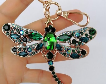 Art Style Purse Charm Insect Dragonfly Keychain Pendant With Rhinestone Crystals CDK5684H