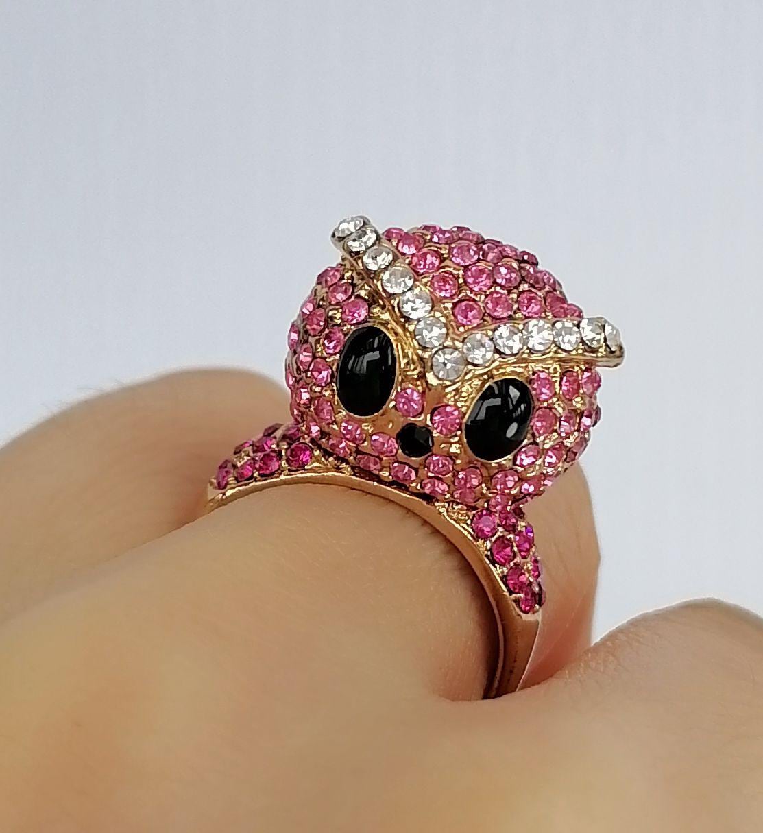 Rhinestone Crystal Handcrafted Adorable Owl Ring Fashion Accessory, Statement Animal Jewelry