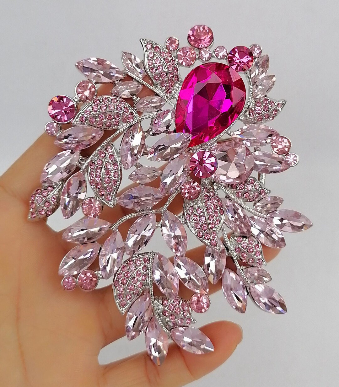 Prom Brooch Crystal Teardrop Flower Brooch, Rhinestone Pendant, Prom Jewelry ...