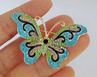 Multicolor Rhinestone Crystals Elegant Butterfly Brooch Pin Insect Jewelry CDB6640H