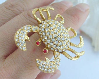 Krabcocktailring met strassteentjes - statement-sieraden ETCR190H