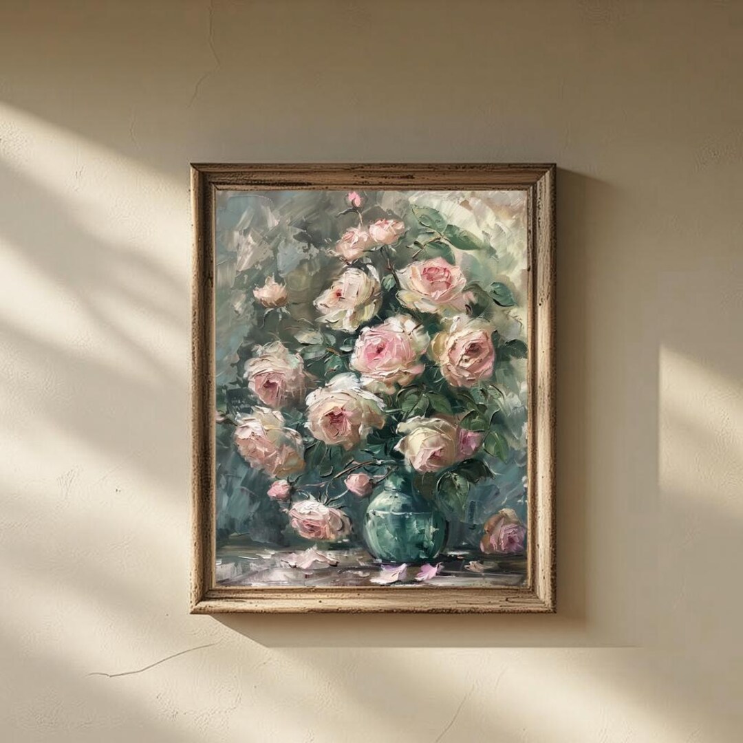 Blush Rose Still Life Print: Vintage Romantic Floral Wall Art (digital ...