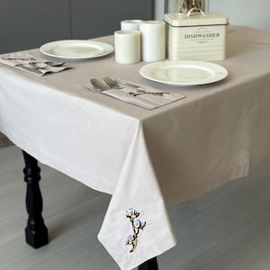 Custom Tablecloth, Embroidered Tablecloth, Cotton Tablecloth, Tablecloth Rectangle, Fitted Tablecloth, Christmas Square Tablecloth