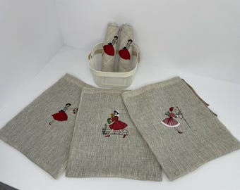 Embroidered Linen Bread Bag – Reusable Kitchen Storage, Handmade