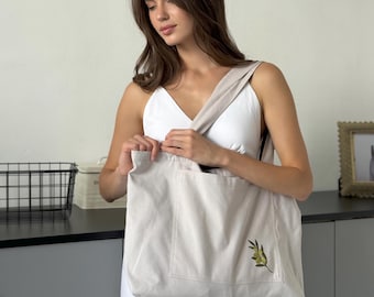 Embroidered Olive Branch Cotton Tote Bag, Eco-Friendly Shopper