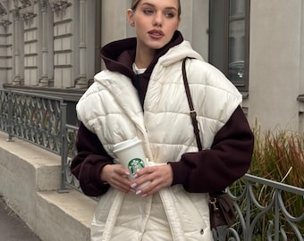 Quilted Puffer Vest with Hood, Lightweight Bologna Outerwear