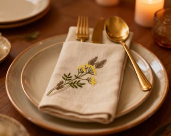 Rustic Cotton Napkin, EmbroideredCloth Dinner Napkin, Farmhouse Placemat, Reusable Fabric Table Decor