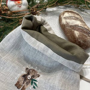 Linen Christmas Bread Bag, Handmade Fabric Bread Keeper, Eco Friendly Bakery Storage, Beeswax Bread Bag For Farmhouse Kitchen, Holiday Gift
