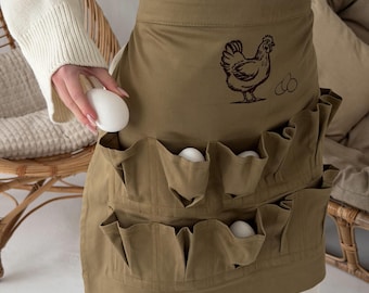 Egg Gathering Apron With Pockets, Cute Chicken Coop Apron, Farmhouse Homestead Gift For Mom Or Farmer, Personalized Apron