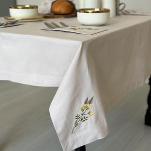 Embroidered Tablecloth, Cotton Rectangle Tablecloth, Large Vintage Tablecloth, White Fabric Custom Tablecloth, Christmas or Retro Tablecloth
