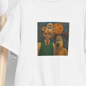 Wallace and Gromit Mosaic T Shirt Funny Retro Cartoon Tee for Adults
