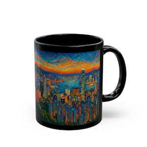 Hong Kong Skyline Mug from Victoria Peak | Mosaic Tile Art Coffee Cup | Victoria Harbour | 11oz/15oz Ceramic Gift