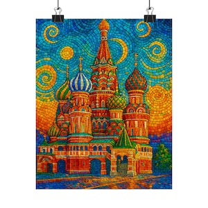 St. Basil&#39;s Cathedral Mosaic Print: Moscow Red Square Travel Art