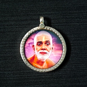 Handmade Silver Pendant 92.5 Sterling Silver Photo Print Pendant The Great Sant of India Blessing Ramana Maharshi Spiritual Guru Pendant