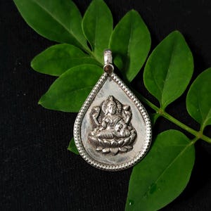 Sterling Silver Maa Lakshmi Pendant: Hindu Goddess Charm, Religious Gift