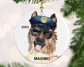 Police Dog Christmas Ornament, K-9 Officer, Personalized German Shepard Christmas Ornament Stocking Stuffer kids