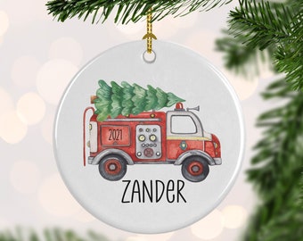 Fire Truck Christmas Ornament - Personalized 1st Christmas Fire Engine - Emergency Vehicle Yearly Ornament - Stocking Stuffer
