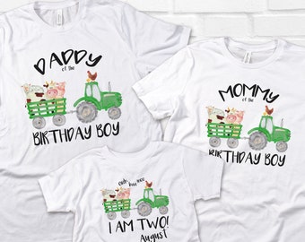 Green Tractor Birthday Shirt, Boys 2nd Birthday, Tractor , Farm  Birthday , oink baa moo I am 2  Create your own family birthday shirt set