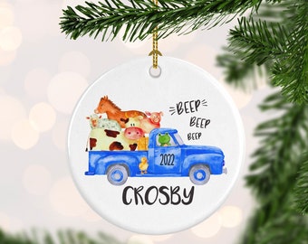 Blue Truck Christmas Ornament, Farmer Xmas, Personalized Truck Christmas Ornament, Custom, Beep Beep Beep, Stocking Stuffer kids